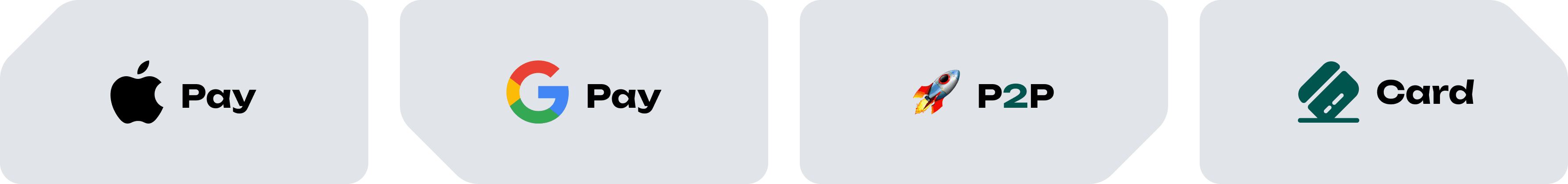 google pay, apple pay, p2p, card payments icons